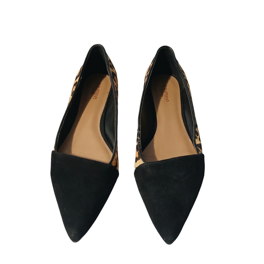 Crown Vintage Women Leopard Calf Hair Black Suede Pointed Toe Flasize 8.5 - Picture 1 of 5